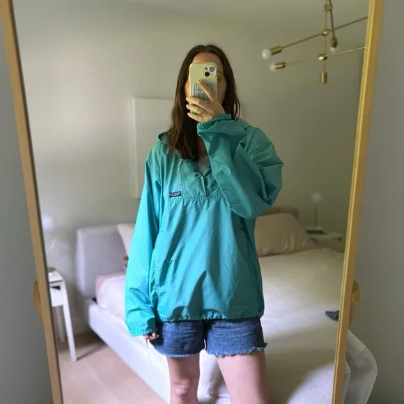 Patagonia Vintage Men Teal Blue Snap 1/4 Zip Hooded Jacket Size L - Picture 2 of 9